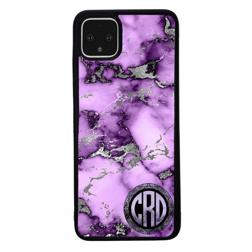 Purple and Silver Marble Monogram Google Phone Case