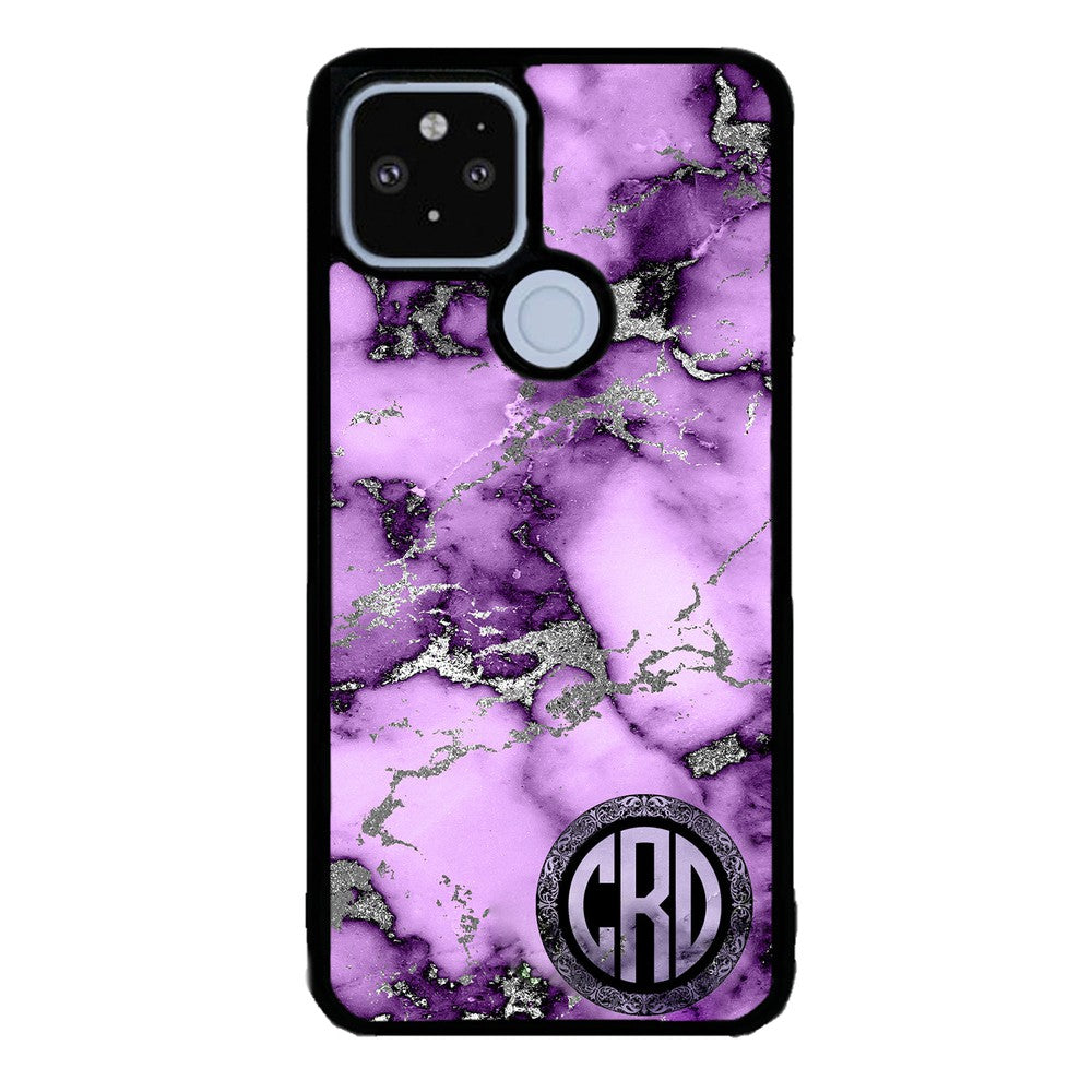 Purple and Silver Marble Monogram Google Phone Case
