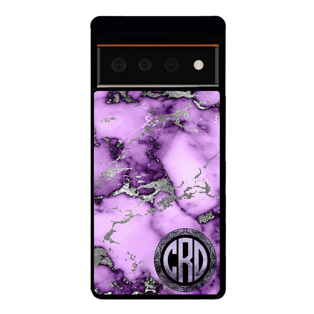 Purple and Silver Marble Monogram Google Phone Case