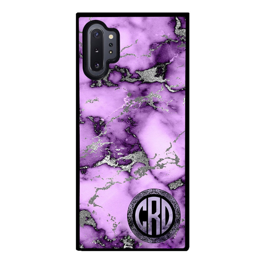 Purple and Silver Marble Monogram Samsung Phone Case
