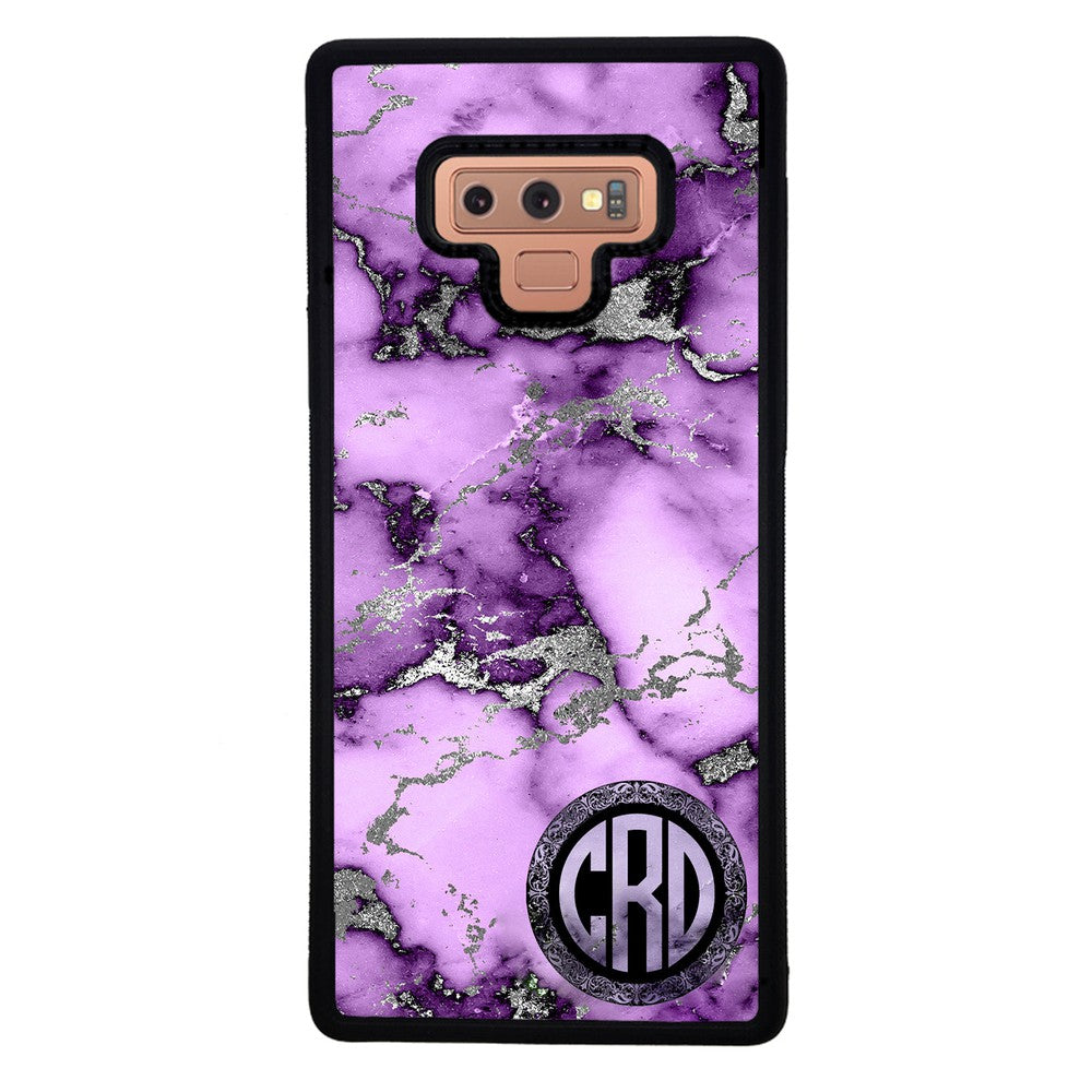 Purple and Silver Marble Monogram Samsung Phone Case