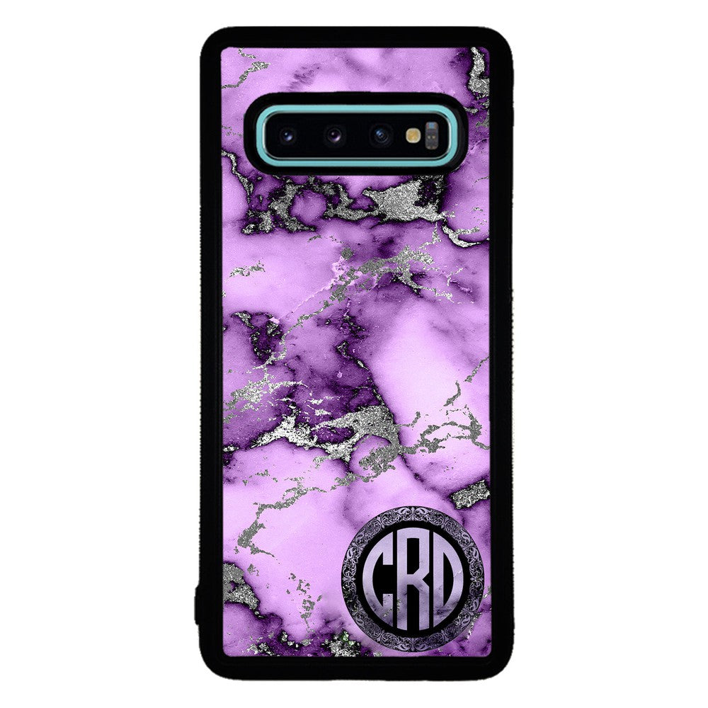 Purple and Silver Marble Monogram Samsung Phone Case