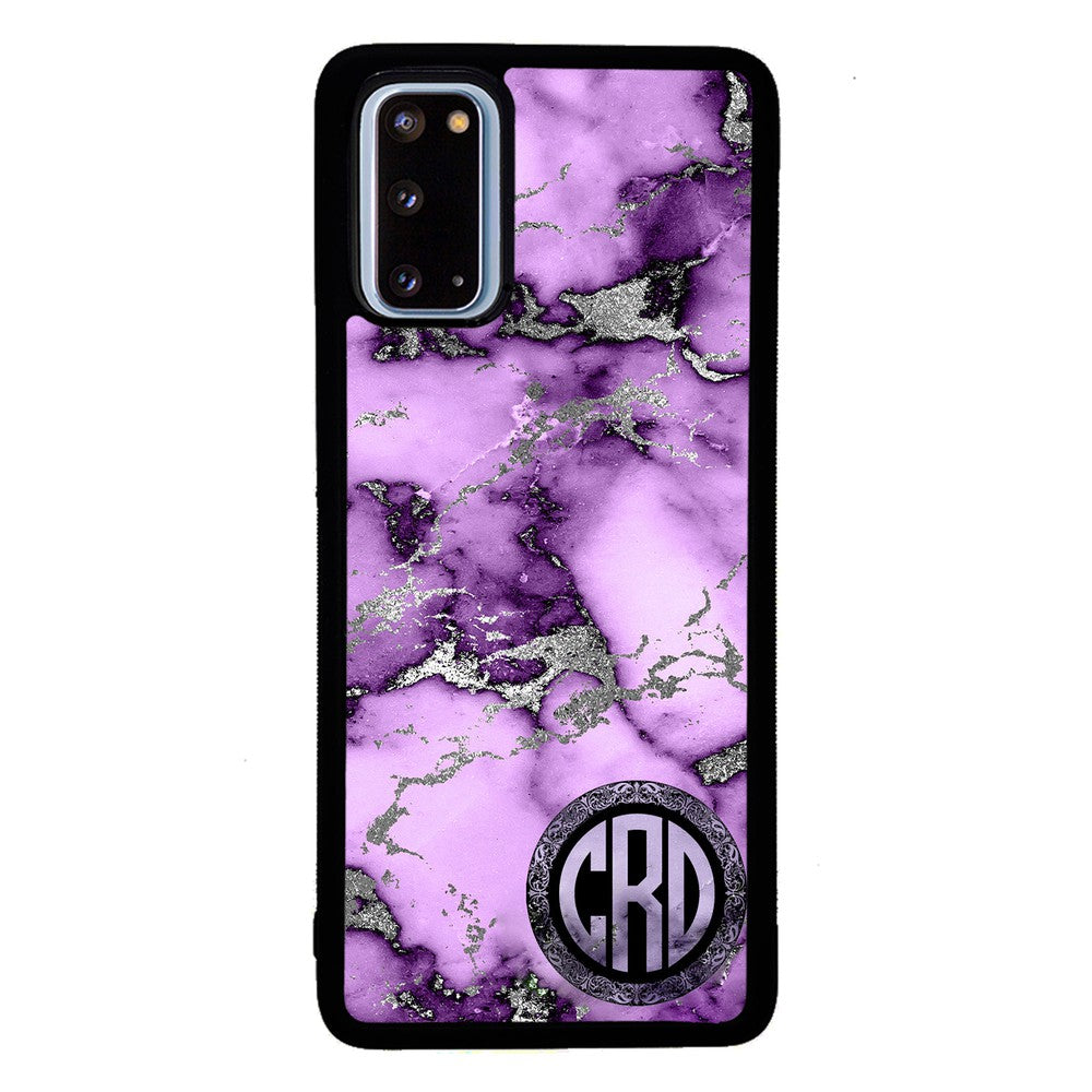 Purple and Silver Marble Monogram Samsung Phone Case