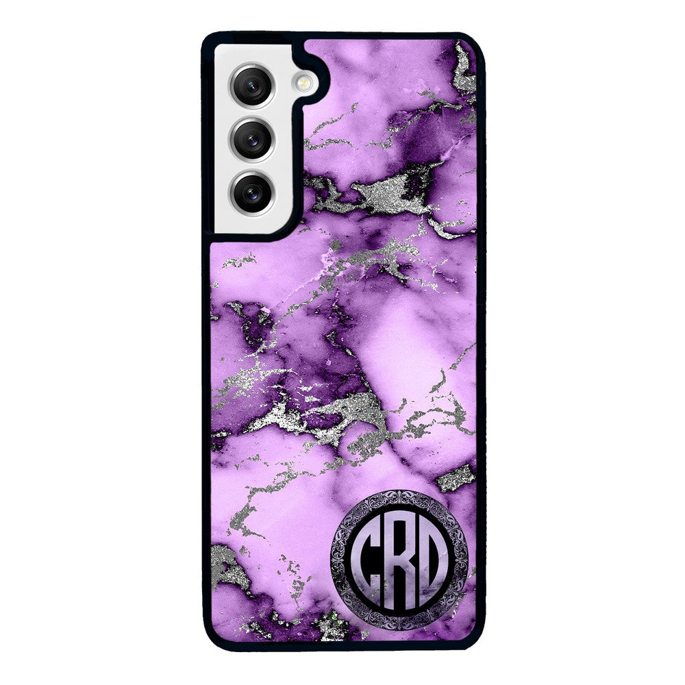 Purple and Silver Marble Monogram Samsung Phone Case