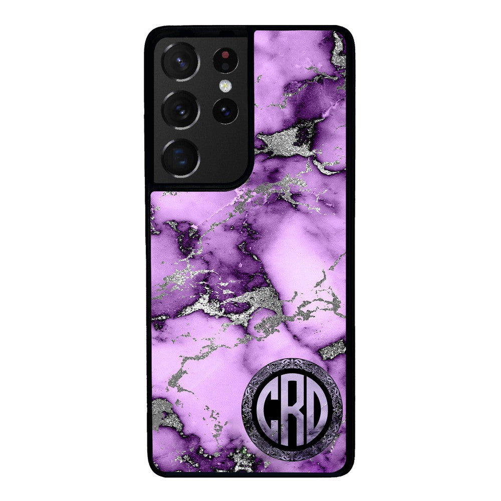 Purple and Silver Marble Monogram Samsung Phone Case