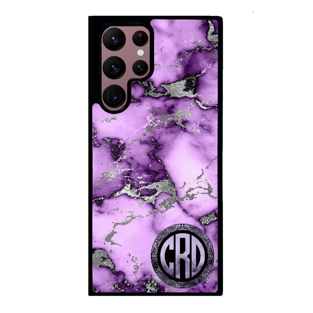 Purple and Silver Marble Monogram Samsung Phone Case