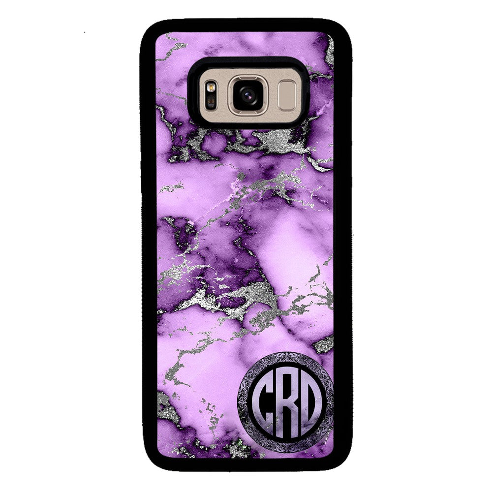 Purple and Silver Marble Monogram Samsung Phone Case