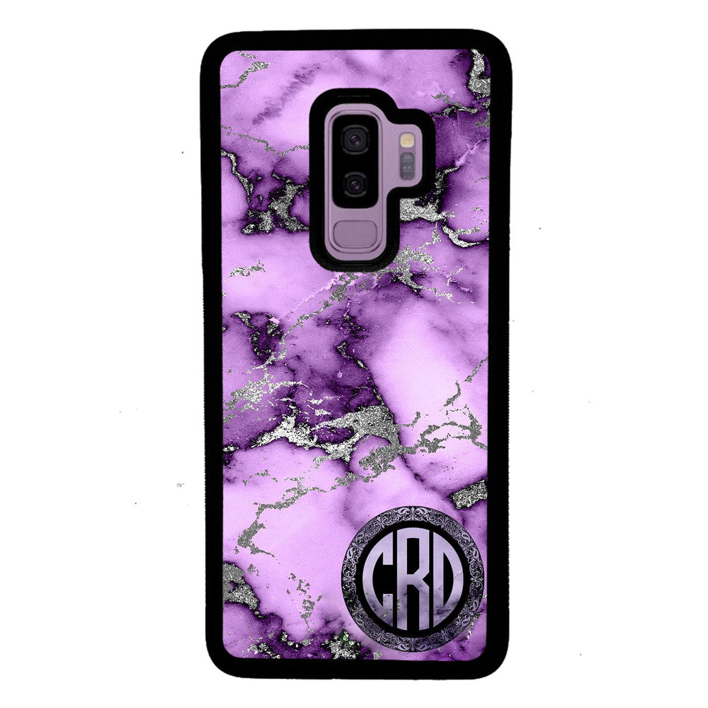 Purple and Silver Marble Monogram Samsung Phone Case