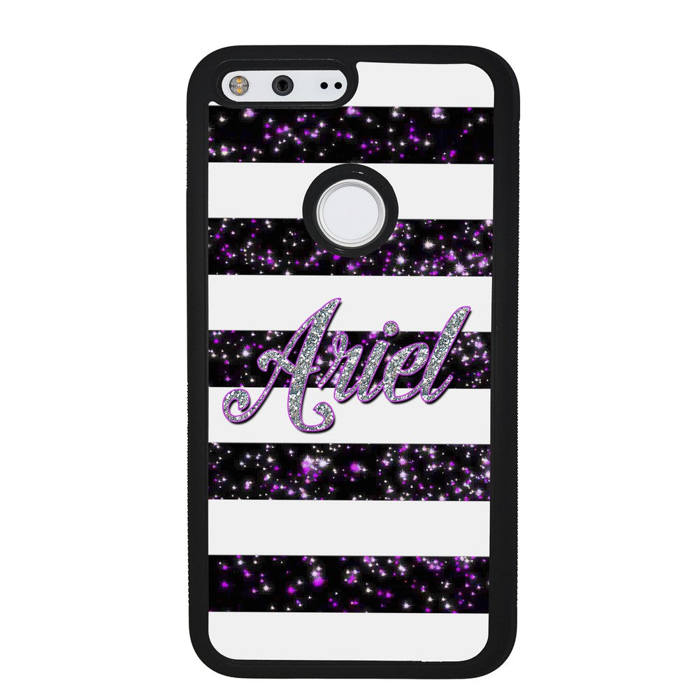 Purple Silver Glitter Bars Personalized Google Phone Case