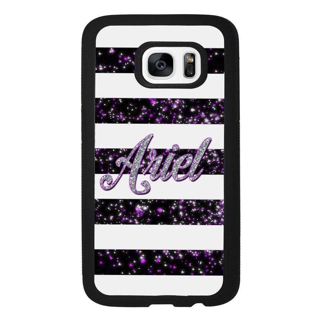 Purple Silver Glitter Bars Personalized Samsung Phone Case