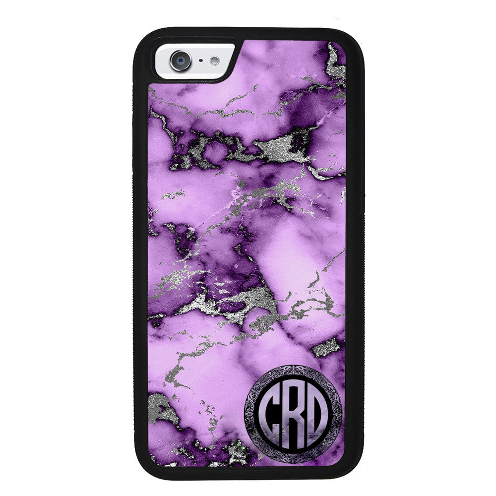 Purple and Silver Marble Monogram Apple iPhone Case