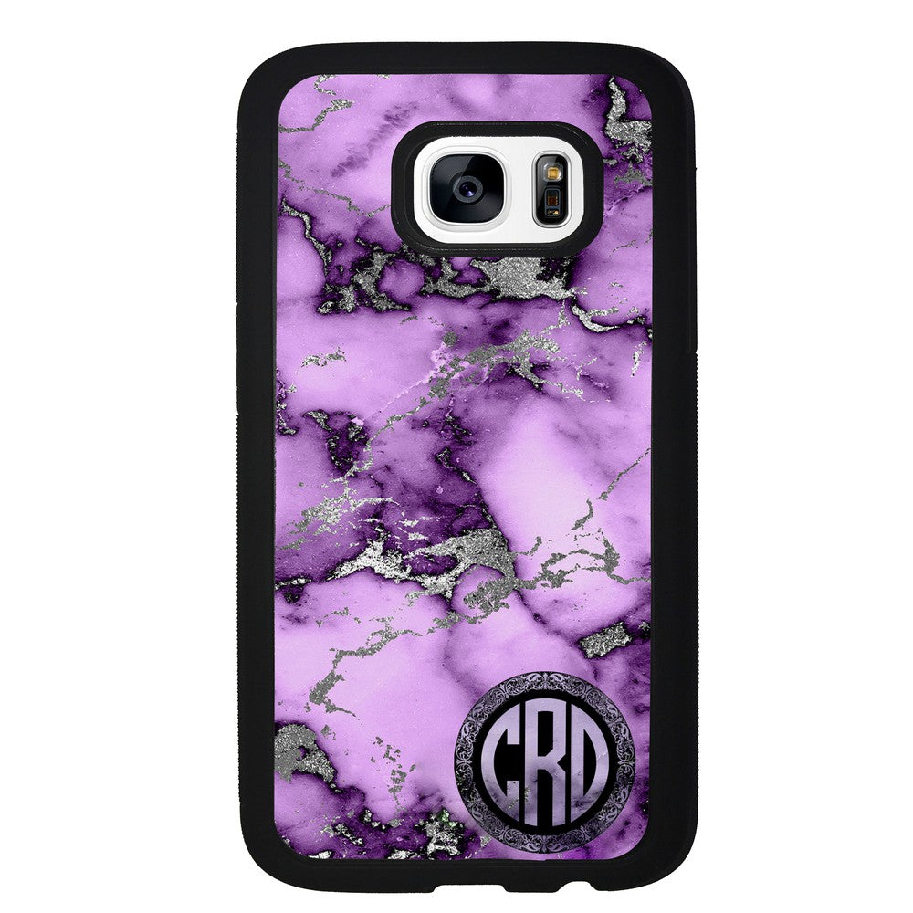 Purple and Silver Marble Monogram Samsung Phone Case