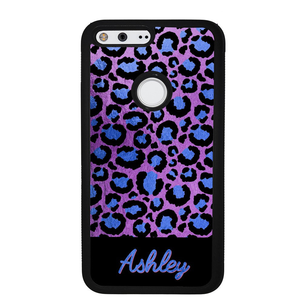 Leopard Skin Purple and Blue Gold Foil Personalized Google Phone Case