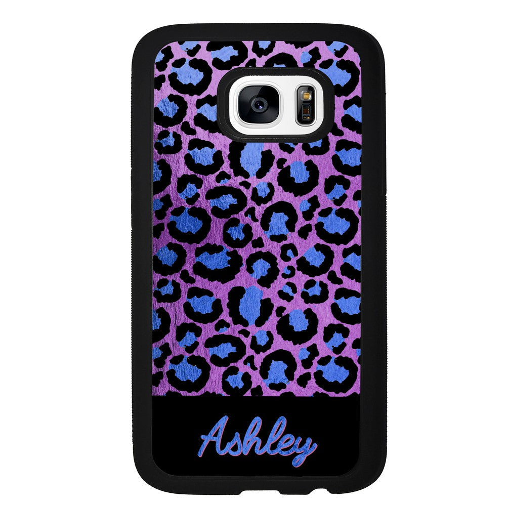 Leopard Skin Purple and Blue Gold Foil Personalized Samsung Phone Case