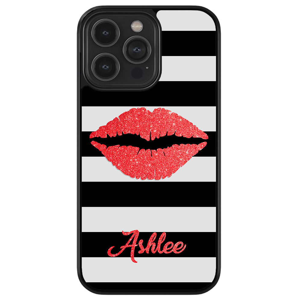 Black White Bars Red Lips Personalized Apple iPhone Case