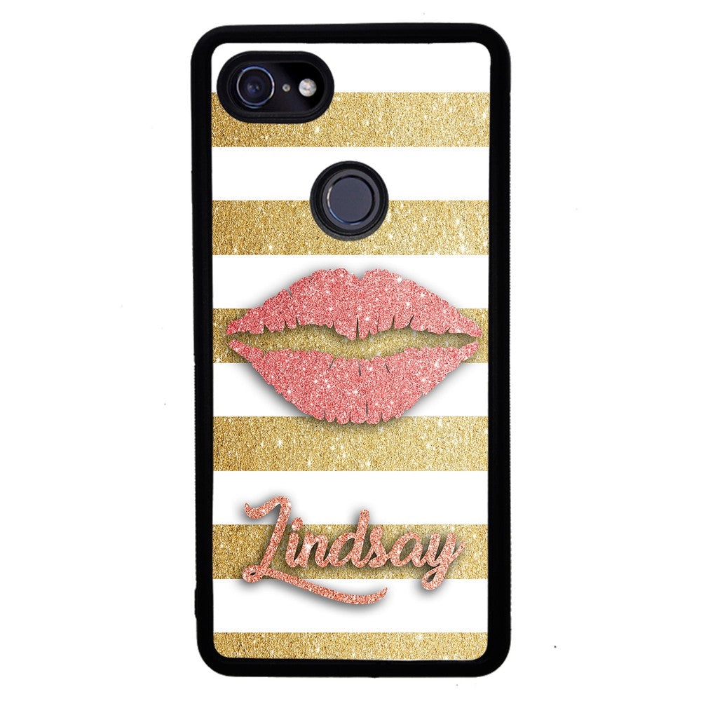 Red Glitter Lips Gold Bars Personalized Google Phone Case