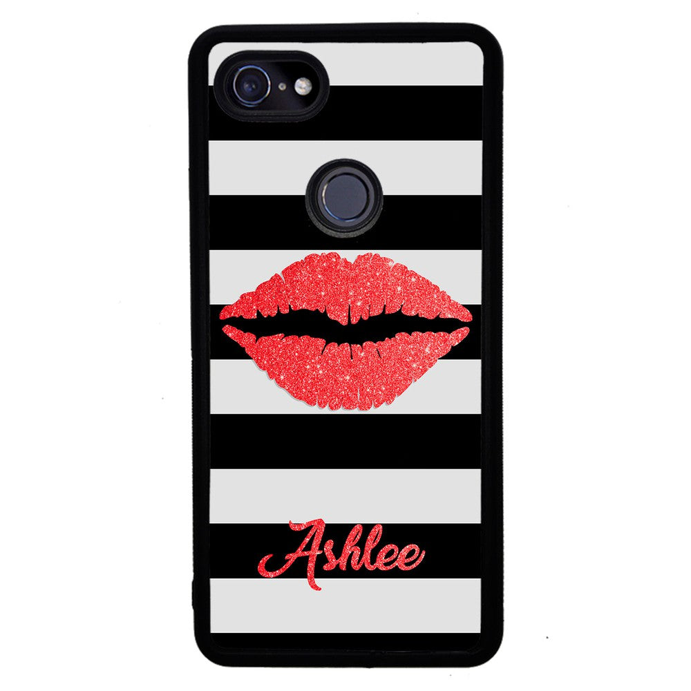 Black White Bars Red Lips Personalized Google Phone Case
