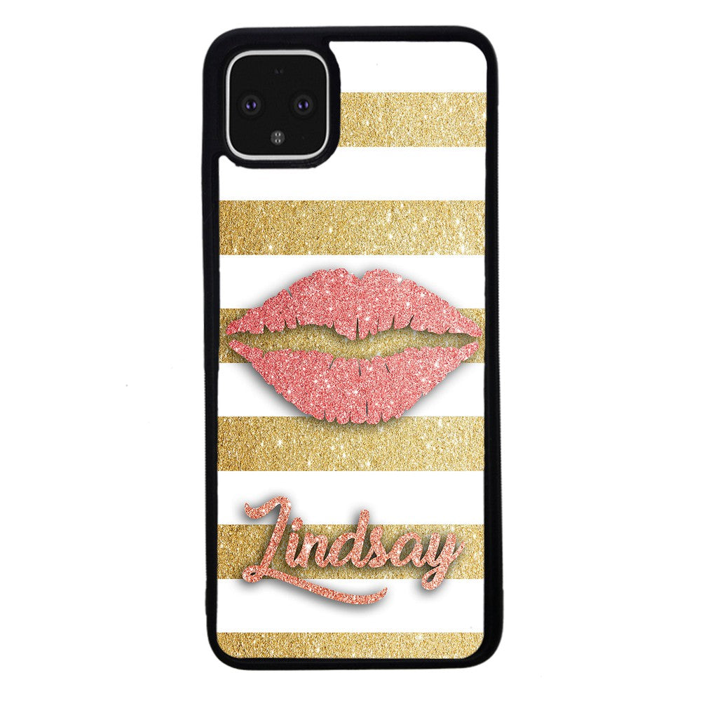Red Glitter Lips Gold Bars Personalized Google Phone Case