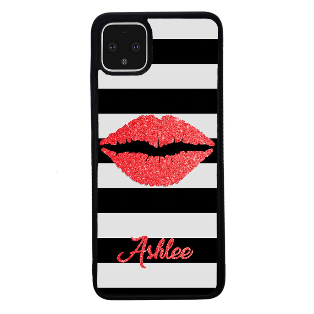 Black White Bars Red Lips Personalized Google Phone Case