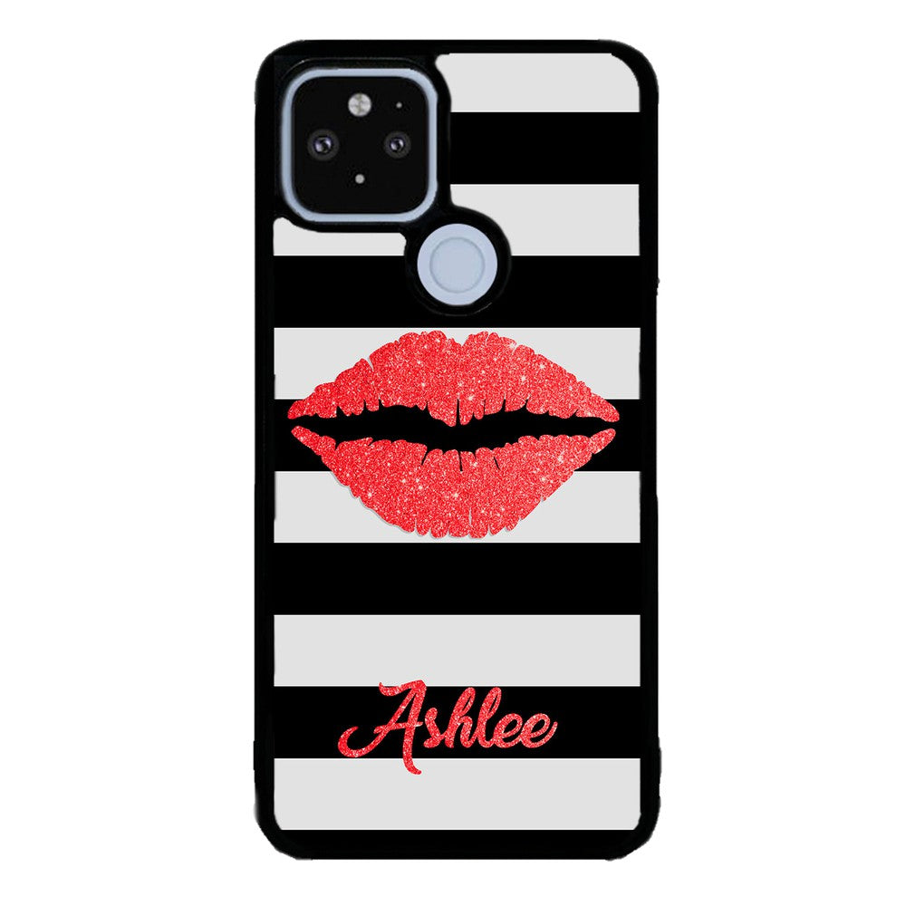 Black White Bars Red Lips Personalized Google Phone Case