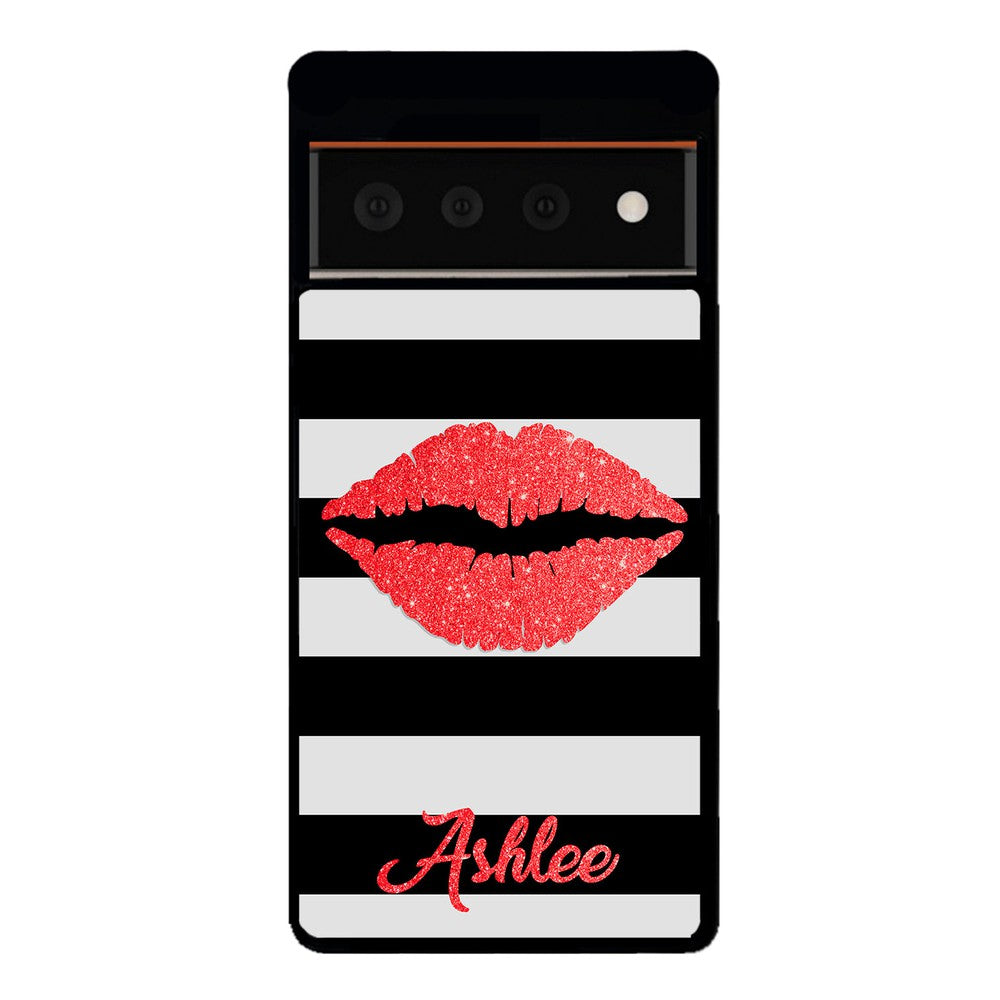 Black White Bars Red Lips Personalized Google Phone Case