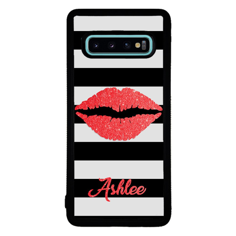 Black White Bars Red Lips Personalized Samsung Phone Case