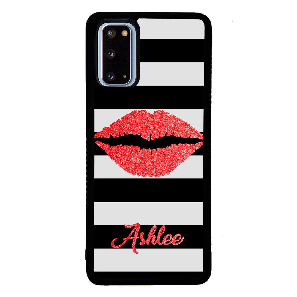 Black White Bars Red Lips Personalized Samsung Phone Case