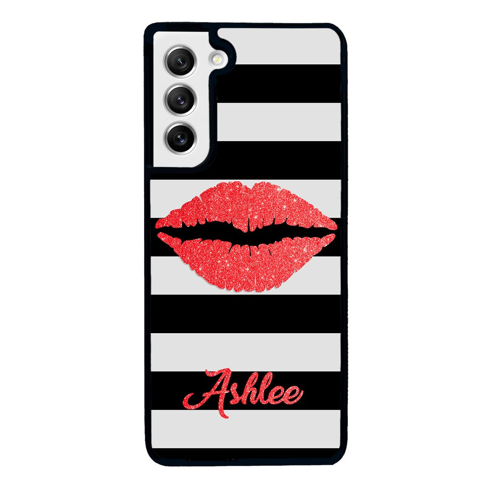 Black White Bars Red Lips Personalized Samsung Phone Case