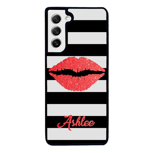 Black White Bars Red Lips Personalized Samsung Phone Case