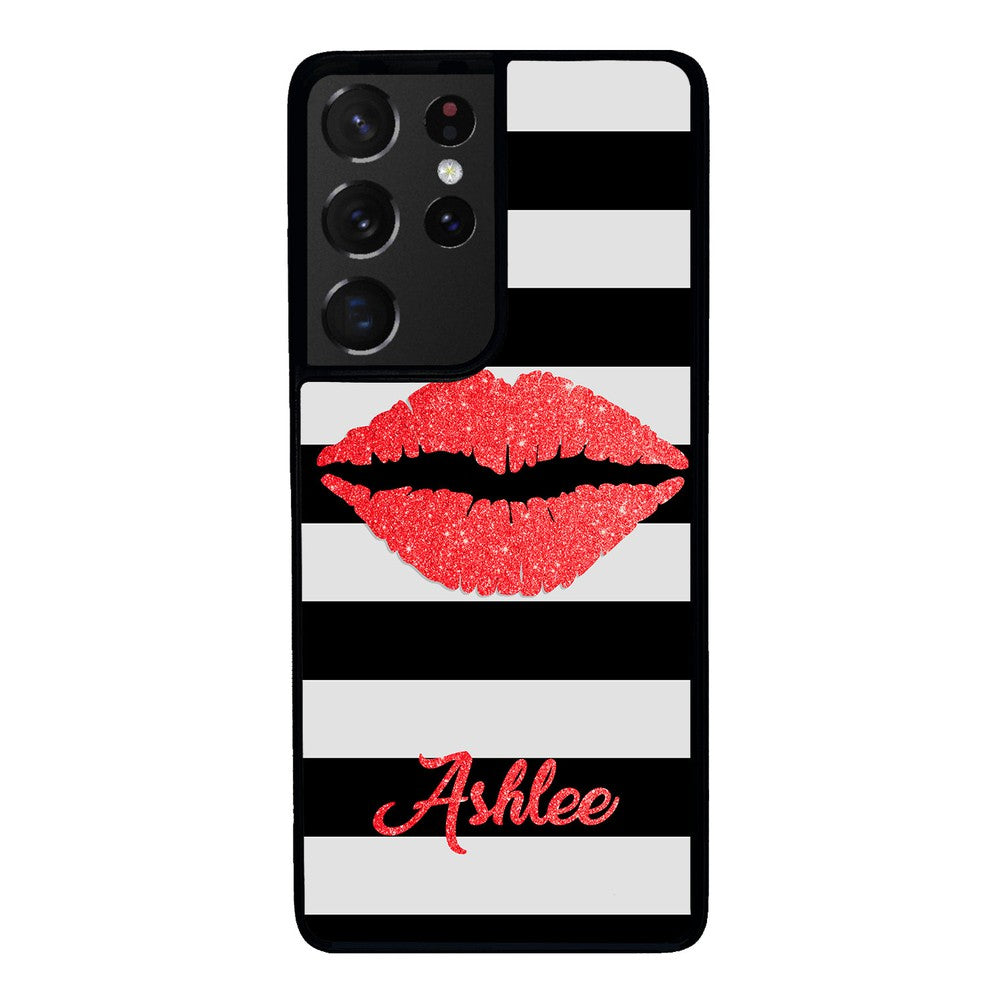 Black White Bars Red Lips Personalized Samsung Phone Case