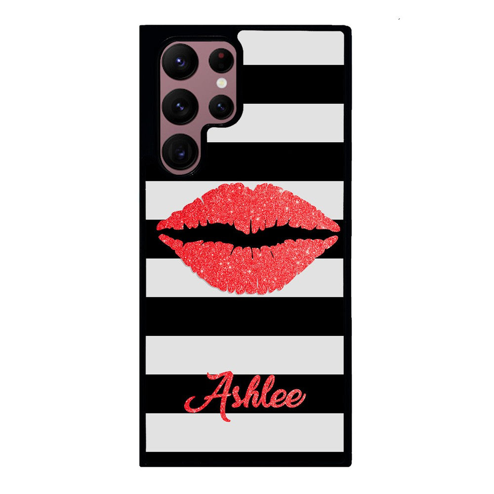 Black White Bars Red Lips Personalized Samsung Phone Case