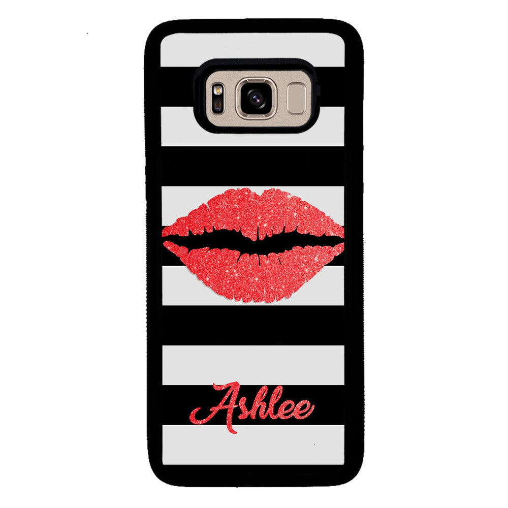 Black White Bars Red Lips Personalized Samsung Phone Case