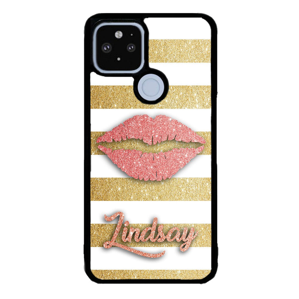Red Glitter Lips Gold Bars Personalized Google Phone Case