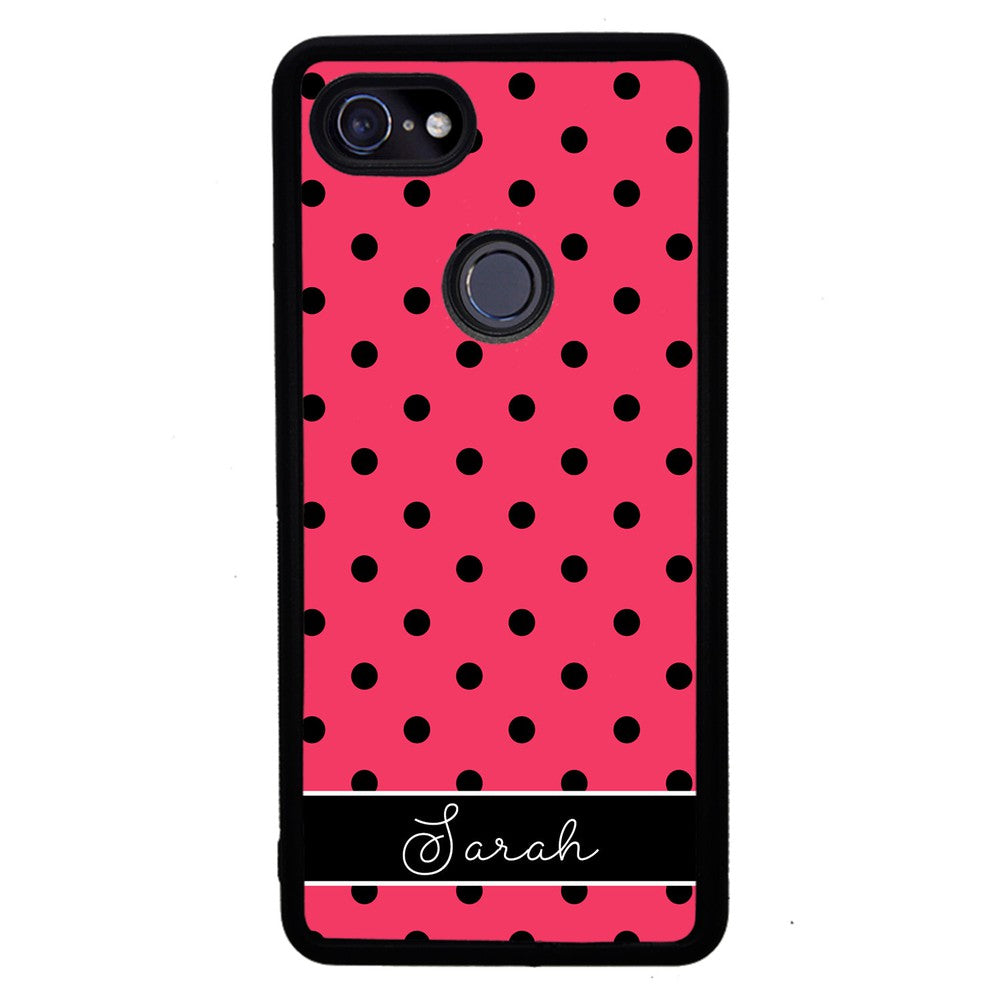 Pinkish Red Polka Dot Black Personalized Google Phone Case