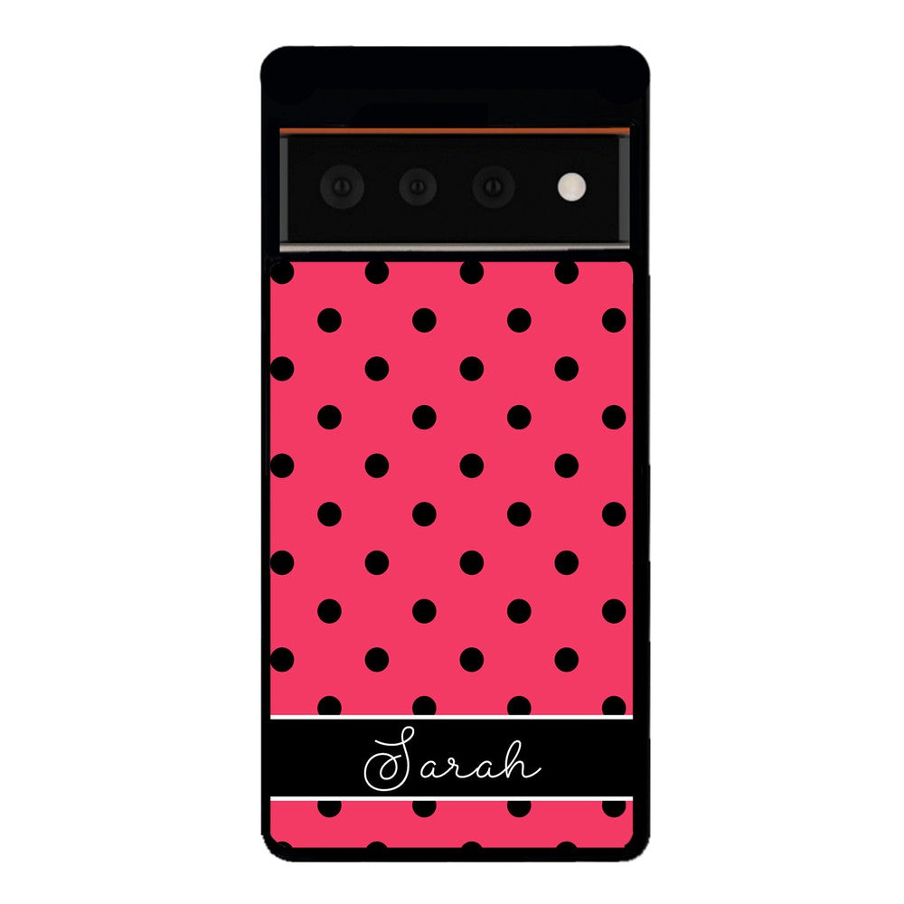 Pinkish Red Polka Dot Black Personalized Google Phone Case
