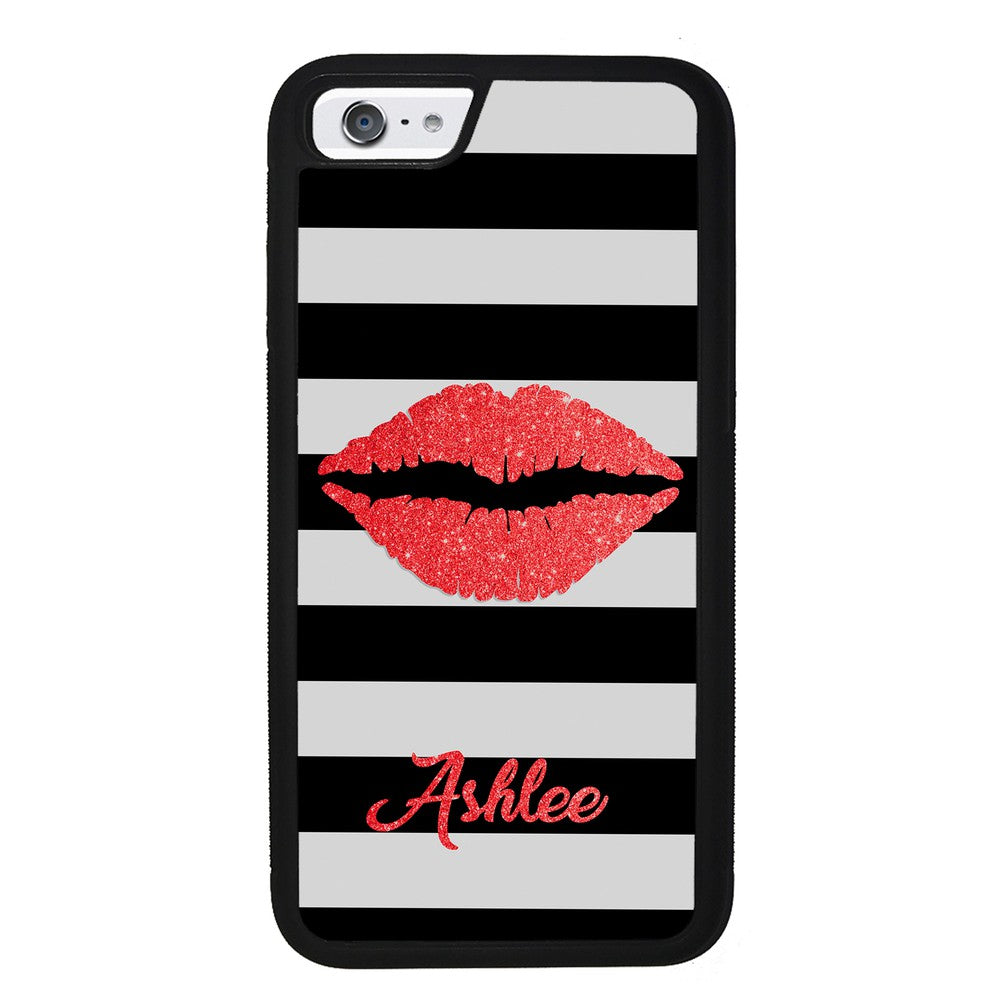 Black White Bars Red Lips Personalized Apple iPhone Case
