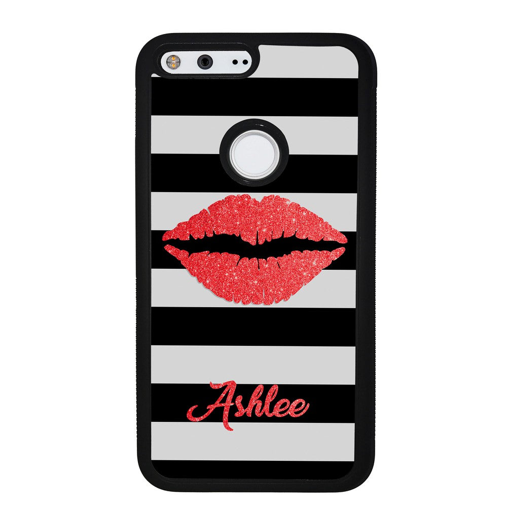 Black White Bars Red Lips Personalized Google Phone Case