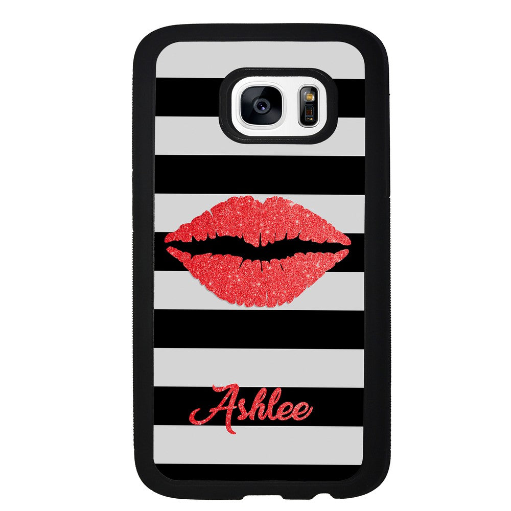 Black White Bars Red Lips Personalized Samsung Phone Case