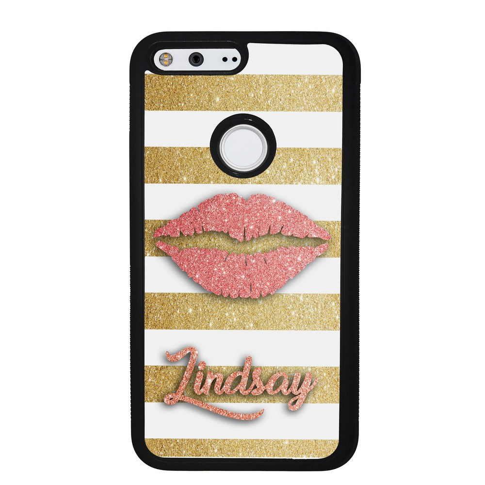 Red Glitter Lips Gold Bars Personalized Google Phone Case