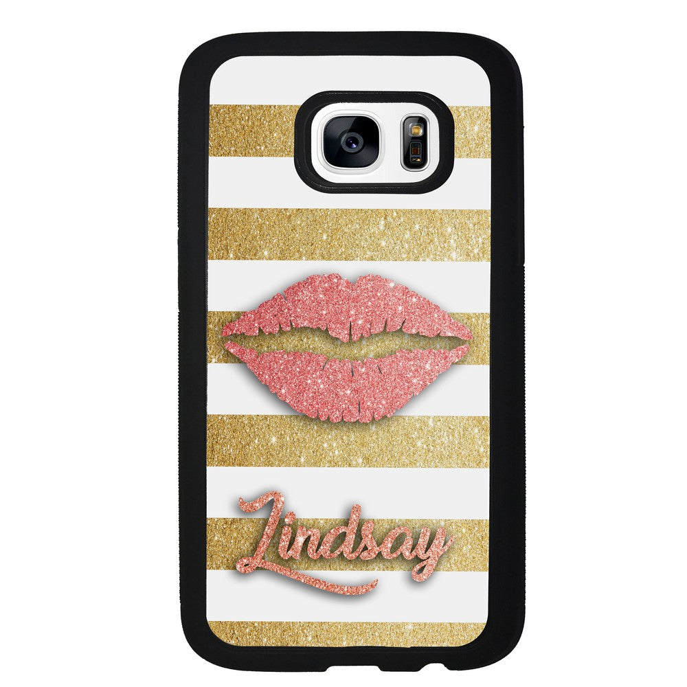 Red Glitter Lips Gold Bars Personalized Samsung Phone Case