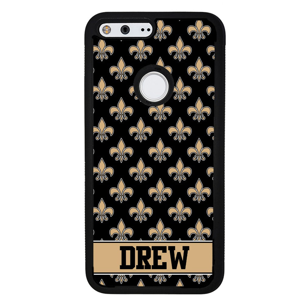 Black and Gold Fleur De Lis Personalized Google Phone Case
