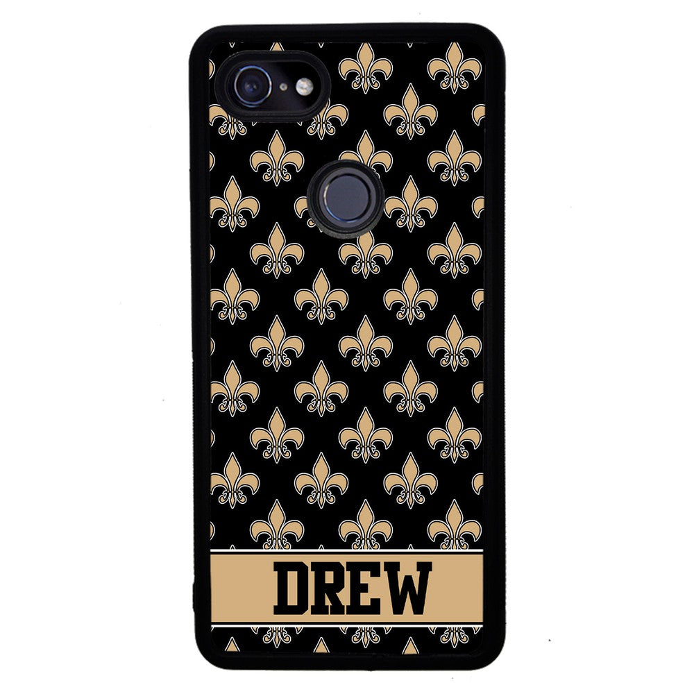 Black and Gold Fleur De Lis Personalized Google Phone Case