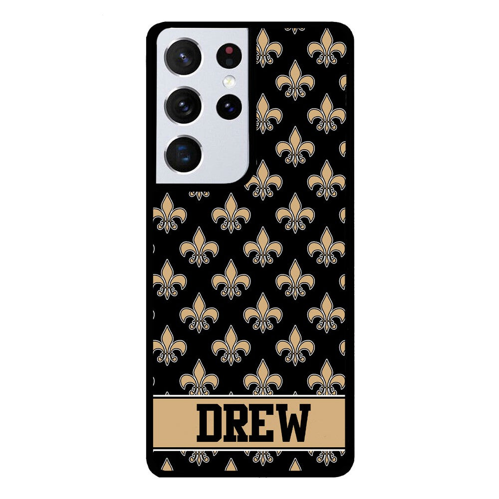 Black and Gold Fleur De Lis Personalized Samsung Phone Case