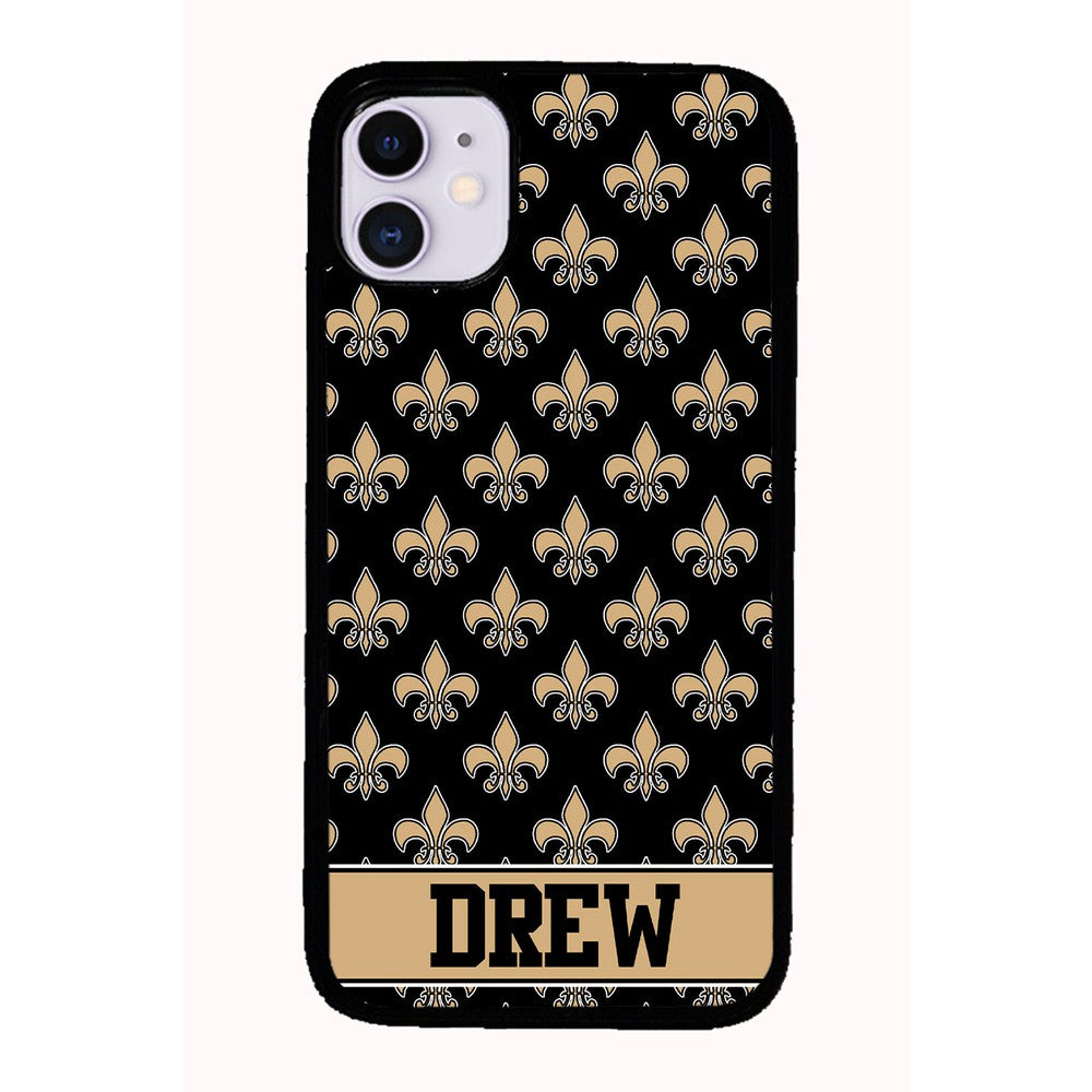 Black and Gold Fleur De Lis Personalized Apple iPhone Case