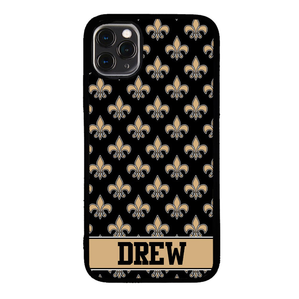 Black and Gold Fleur De Lis Personalized Apple iPhone Case