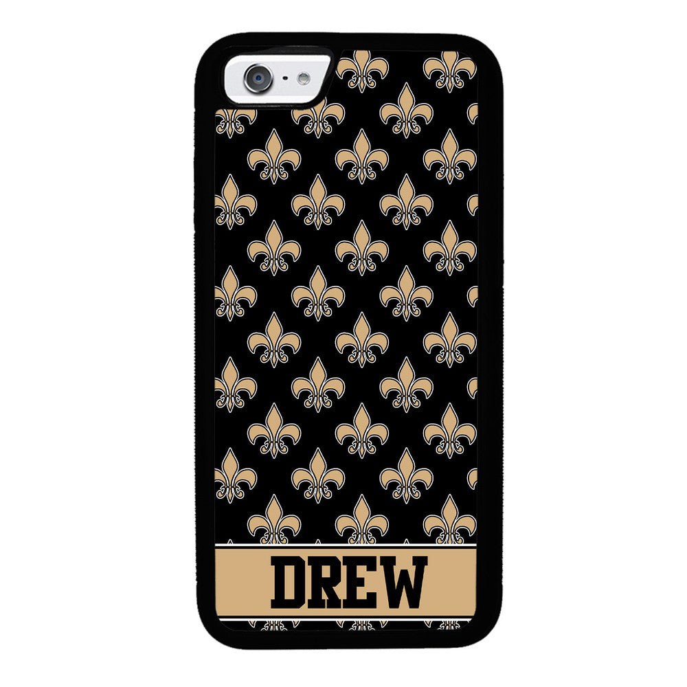 Black and Gold Fleur De Lis Personalized Apple iPhone Case