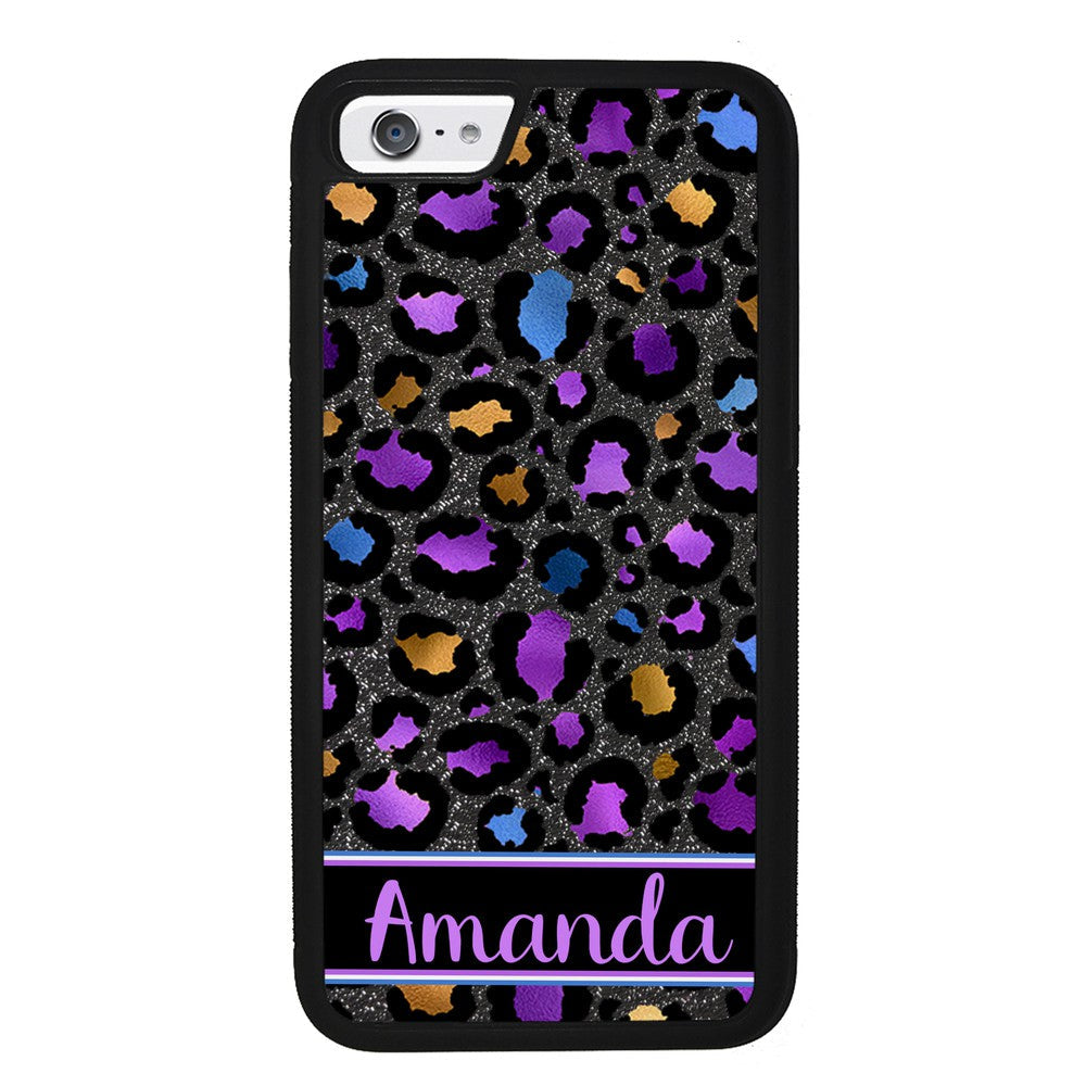 Space Leopard Blue Purple Gold Foil Personalized Apple iPhone Case