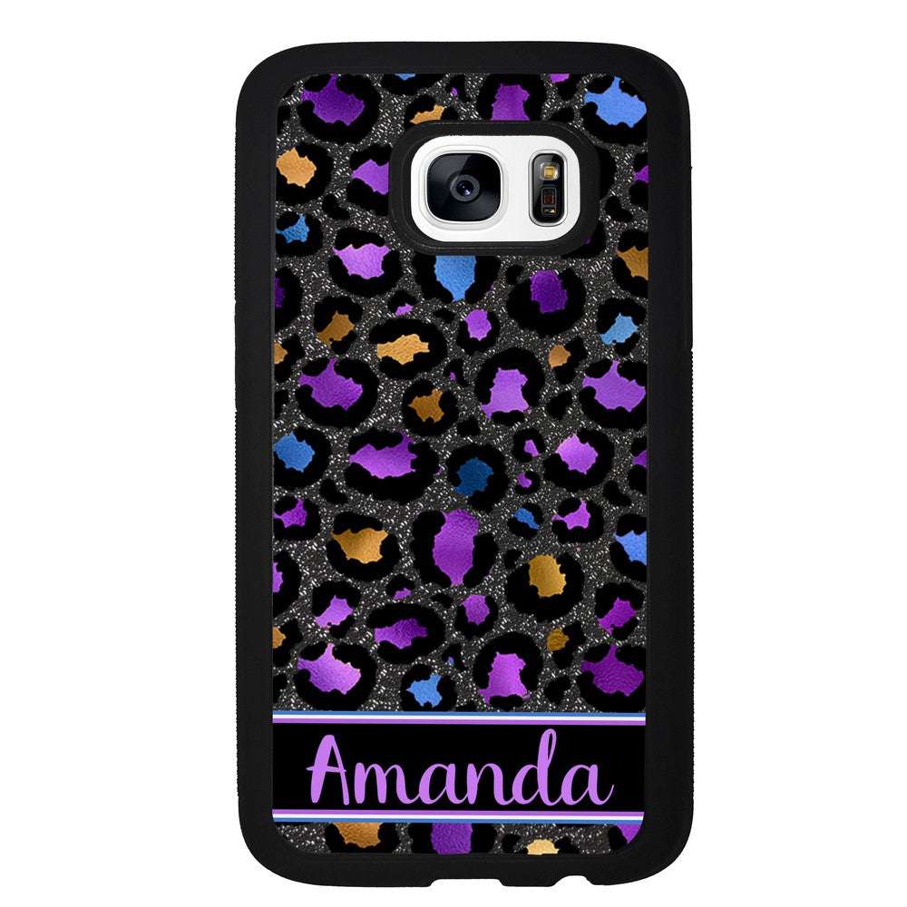 Space Leopard Blue Purple Gold Foil Personalized Samsung Phone Case