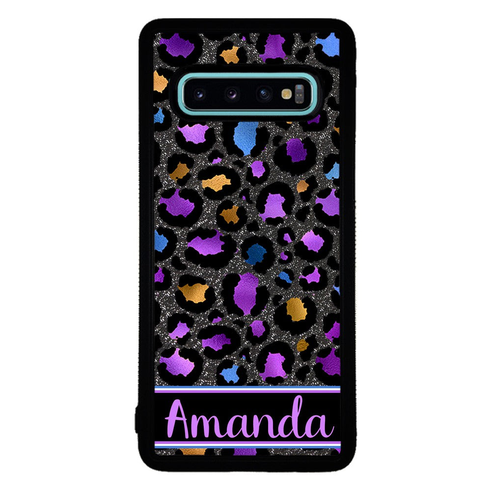 Space Leopard Blue Purple Gold Foil Personalized Samsung Phone Case