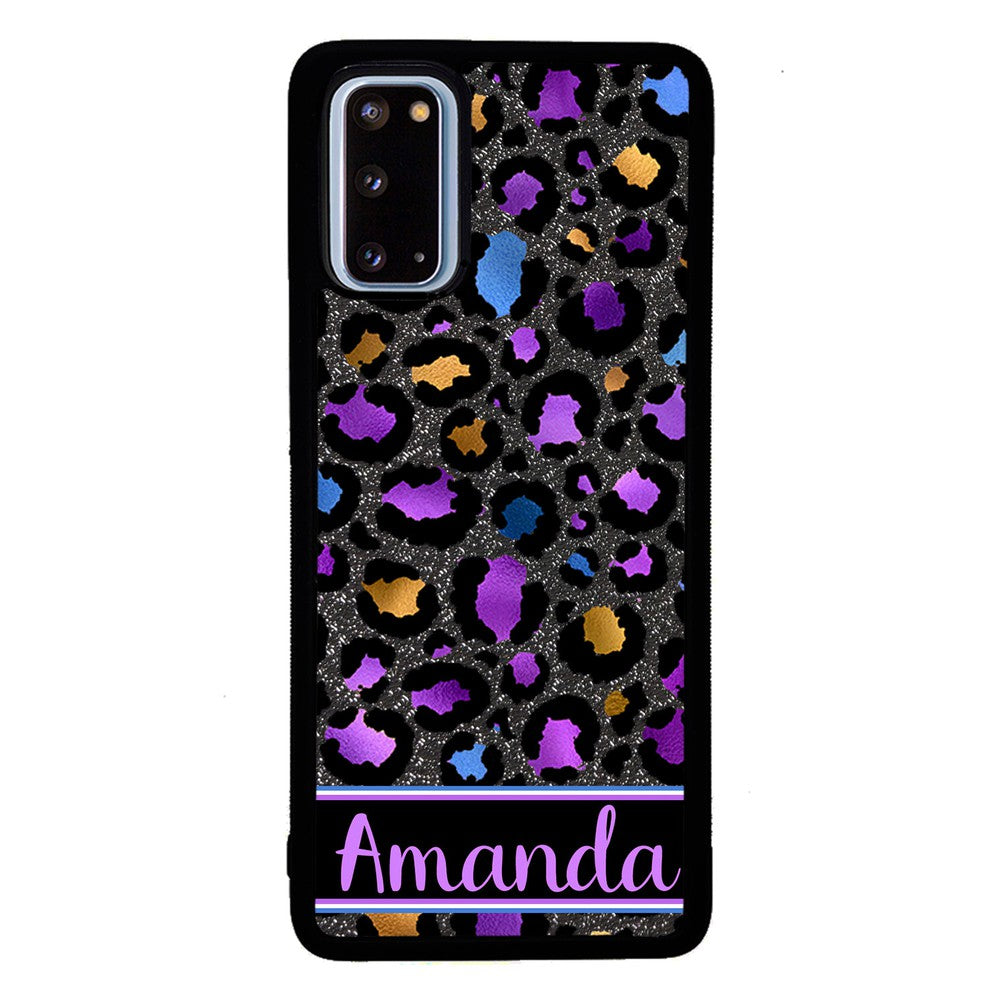 Space Leopard Blue Purple Gold Foil Personalized Samsung Phone Case